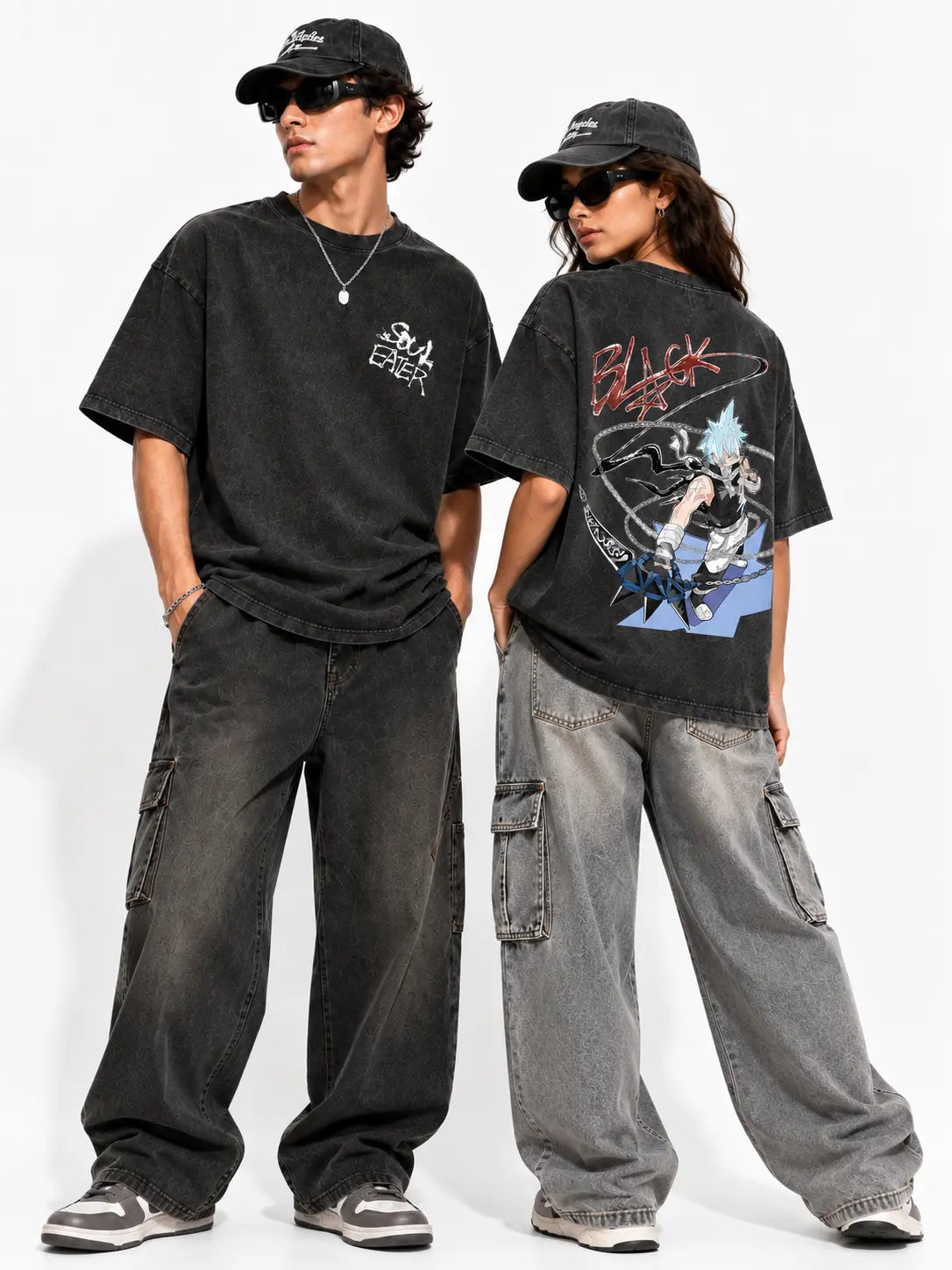 Unisex Soul Eater Black Star Anime Washed Cotton Crew Neck Short-Sleeve Sports T-Shirt - Men's Clothing, Double-Sided Japanese Manga Graphic Tee, Retro Streetwear, Regular Fit Summer Top, Gifts for Boyfriends, Cool Gifts for Guys, Shirts Graphic Tees