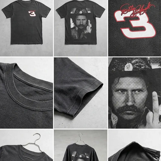 Dale Earnhardt Middle Finger Vintage Short-Sleeve Casual T-Shirt - Trendy Graphic Shirt, NASCAR Racing Fan Top, Vintage Clothing, Cool Gifts for Guys, Shortsleeve, Trendy Graphic Shirts, T Shirts