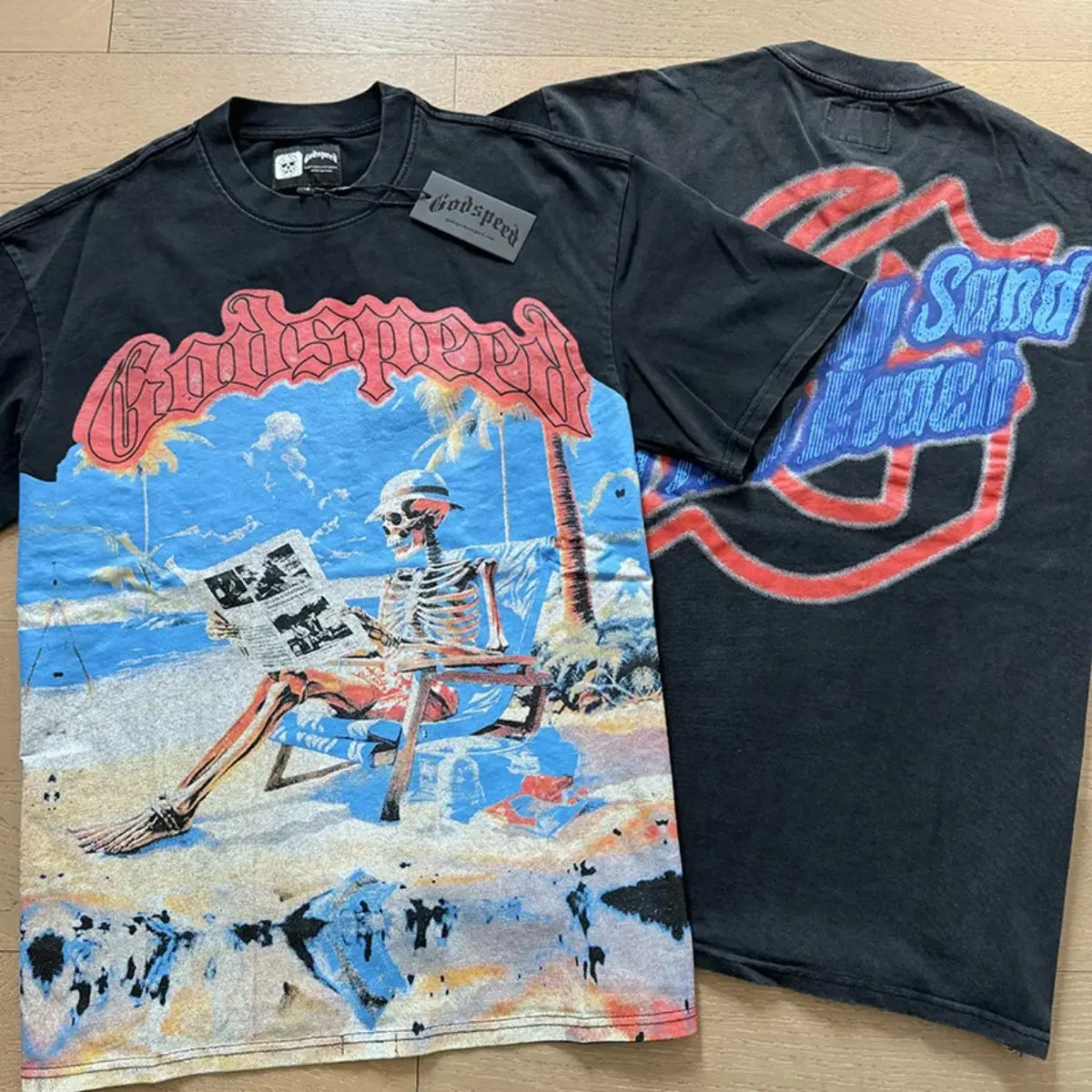 European American Casual Y2K GODSPEED Trade Rock Band Retro Washing Short Sleeve T-Shirt Casual Loose Men Women Couples Bottom Shirt