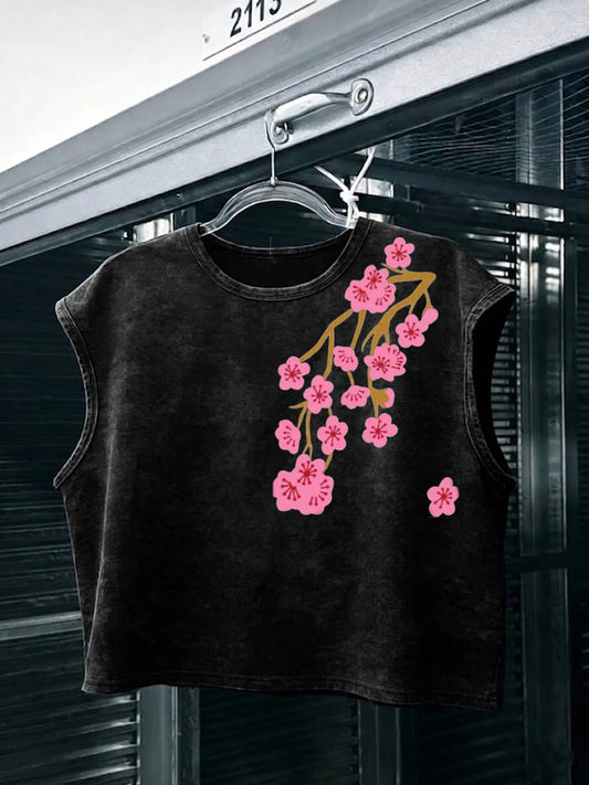 Unisex Washed Vest, Floral Pattern, Casual Street Style, Fitted Design, Perfect for Outdoor Activities & Parties
