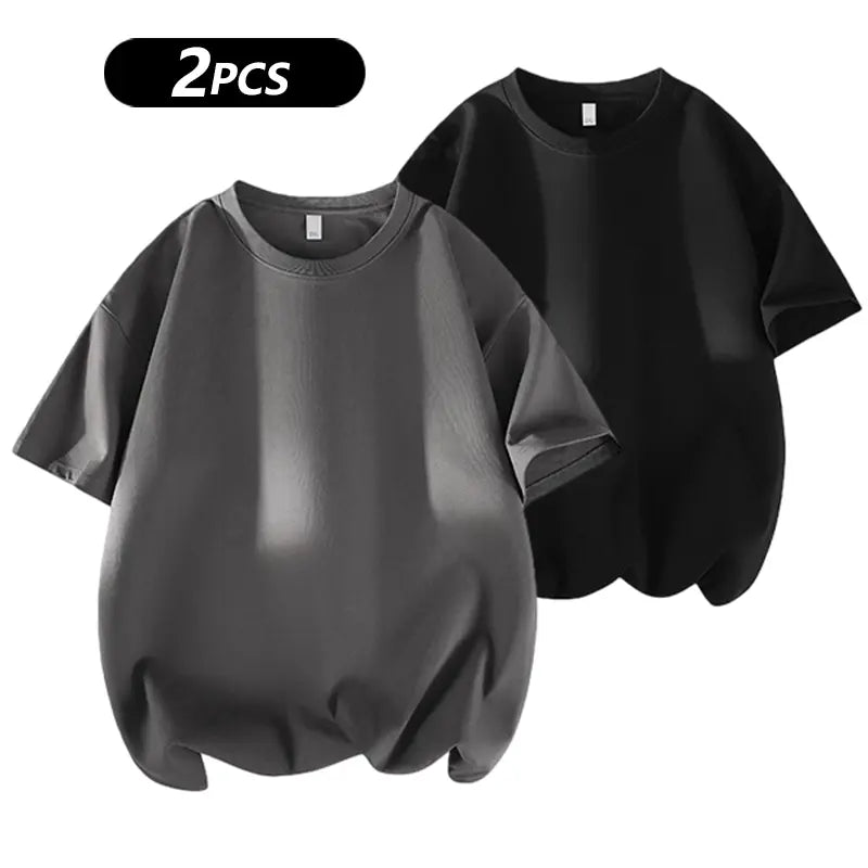 Men's 100% cotton Crew  T-Shirts Set - Soft Loose Fit Navy Gray Black for Casual Daily Wear Streetwear Crewneck