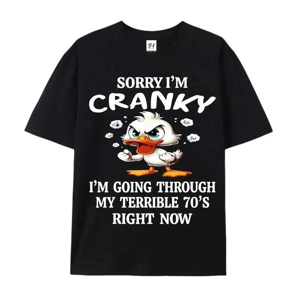 Men's Shortsleeve 100% Cotton T-Shirt - Retro 70s Duck Humor Graphic, Unisex Couple Wear, Casual Round Neck, Soft Fabric, Ideal Valentine’s Day Gift, Duck-Themed Top