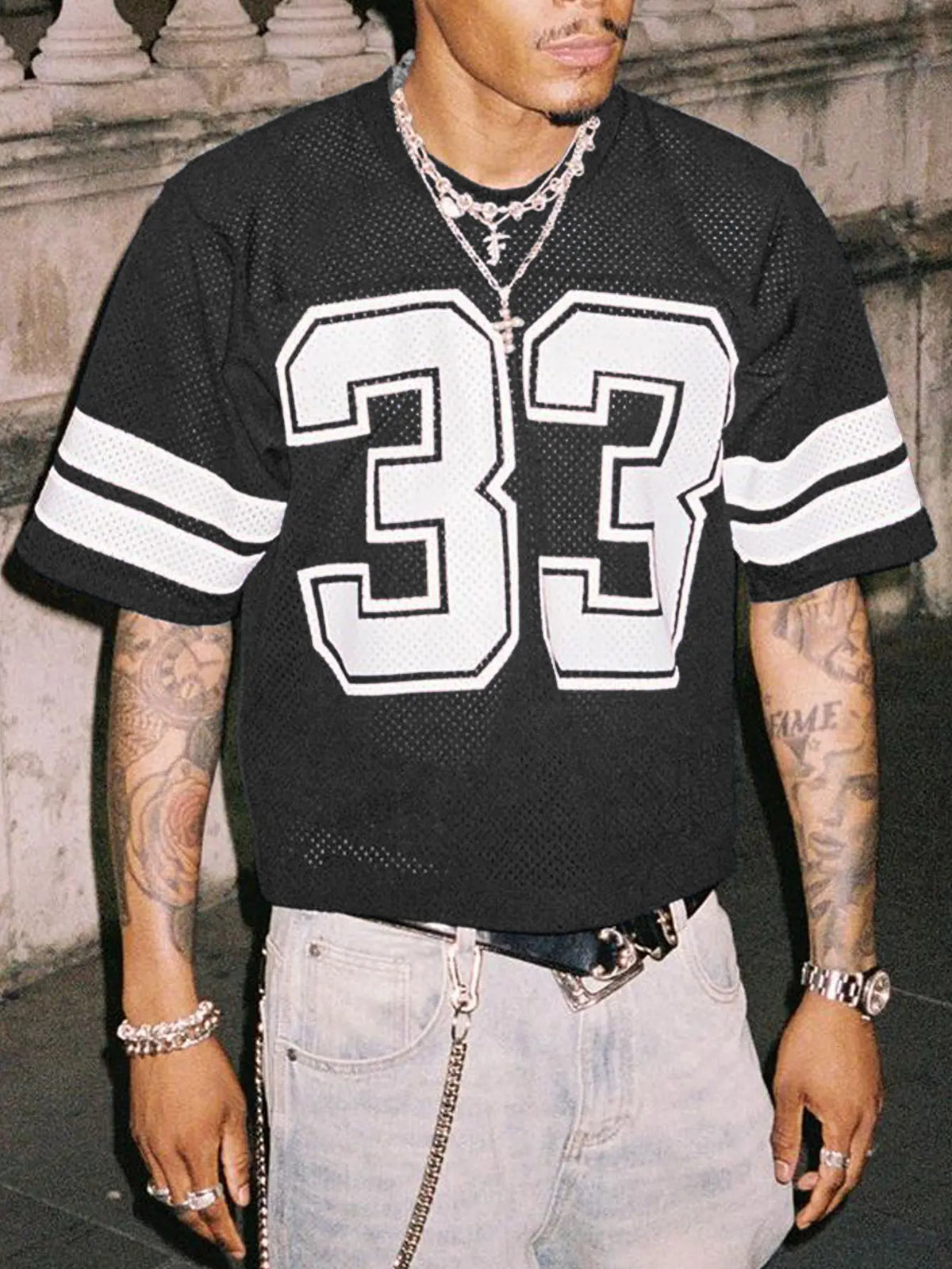 DealsForYouDays Spring To Summer Jersey Shirts Mesh Number Graphic Crew Neck Short Sleeve Streetwear Tee Loose Tops