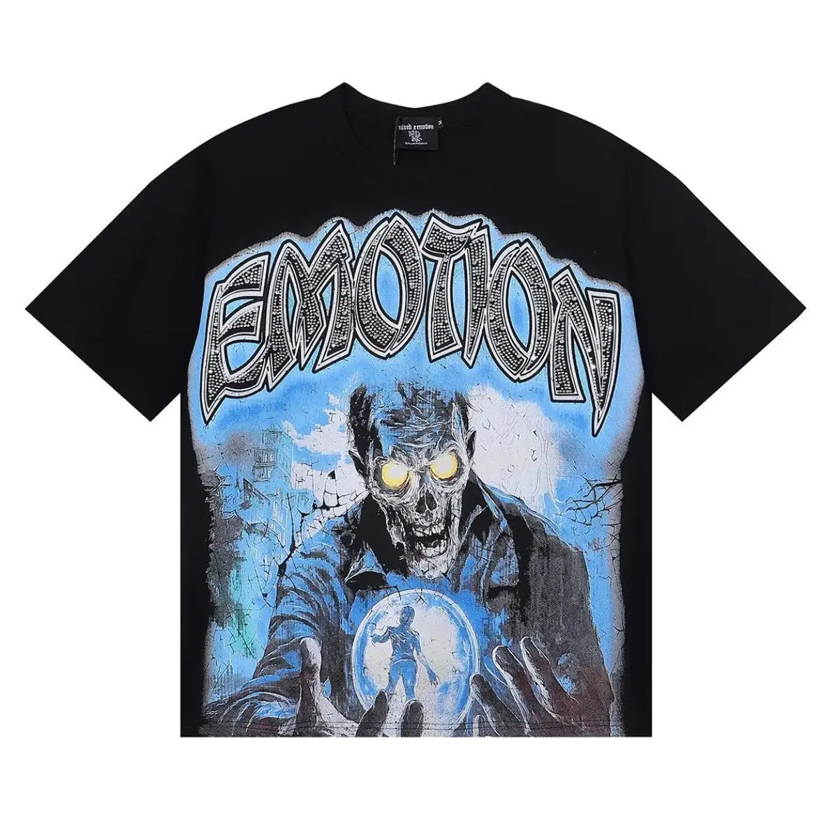 RMIXED EMOTION Rhinestone Graphic T-Shirt Men Women Oversized Cotton Tee Short Sleeve Crew Neck Streetwear Top Angel Print Gothic Y2K Hip Hop Casual Summer Shirt