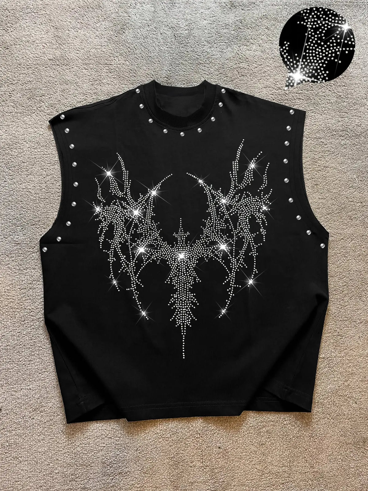 Men's Casual Vest with Thorns Wings Rhinestone Print, Regular Fit, Fashionable Versatile, Suitable for Office, Commuting, Spring & Fall