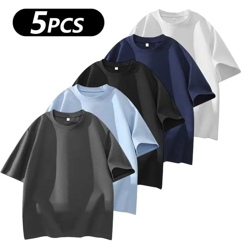 Men's 100% cotton Crew  T-Shirts Set - Soft Loose Fit Navy Gray Black for Casual Daily Wear Streetwear Crewneck