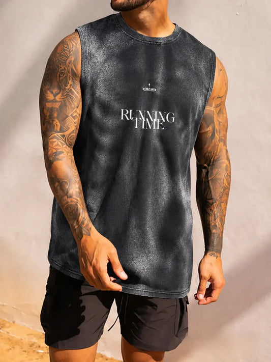 Men's Fashion Streetwear Digital Print Full-Body Graphic Vest, Wide Shoulder Design, Casual Loose-Fitting Top, No Collar, No Button, No Zipper