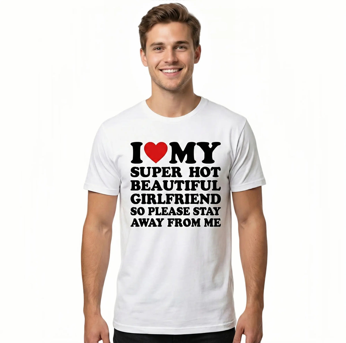 Men's Cotton Round Neck Short-Sleeve Graphic Tee - Casual Soft Men's Wear Top with Classic "I Love My Super Hot Girlfriend" Meme Print, Comfortable Male Clothing, Valentine's Day Mens Gifts for Outdoor Summer Use, Men's T Shirts, Meme Shirts
