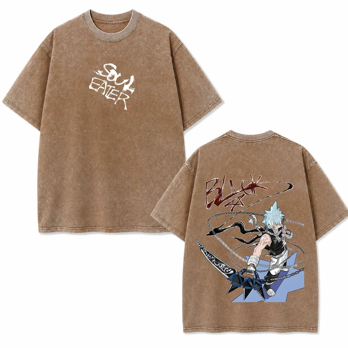 Unisex Soul Eater Black Star Anime Washed Cotton Crew Neck Short-Sleeve Sports T-Shirt - Men's Clothing, Double-Sided Japanese Manga Graphic Tee, Retro Streetwear, Regular Fit Summer Top, Gifts for Boyfriends, Cool Gifts for Guys, Shirts Graphic Tees