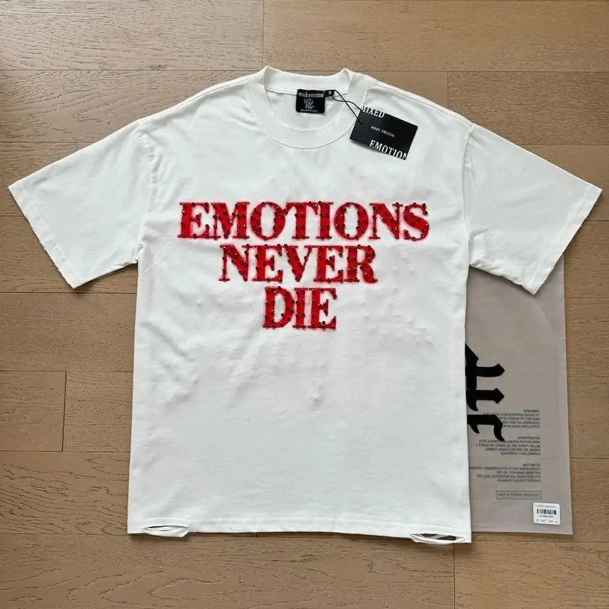 RMIXED EMOTION Rhinestone Graphic T-Shirt Men Women Oversized Cotton Tee Short Sleeve Crew Neck Streetwear Top Angel Print Gothic Y2K Hip Hop Casual Summer Shirt
