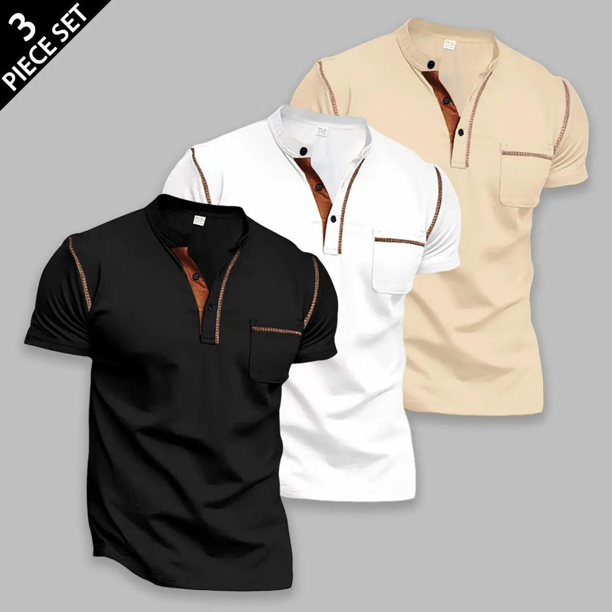 Men's 4-Pack Slim Fit Shortsleeve Henley T-Shirts, Classic Stylish Menswear Tops with Chest Pocket, Contrast Stitch, Breathable Fabric for Daily Wear