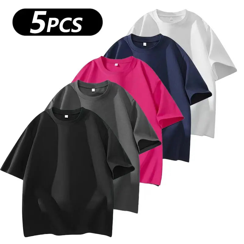 Men's 100% cotton Crew  T-Shirts Set - Soft Loose Fit Navy Gray Black for Casual Daily Wear Streetwear Crewneck