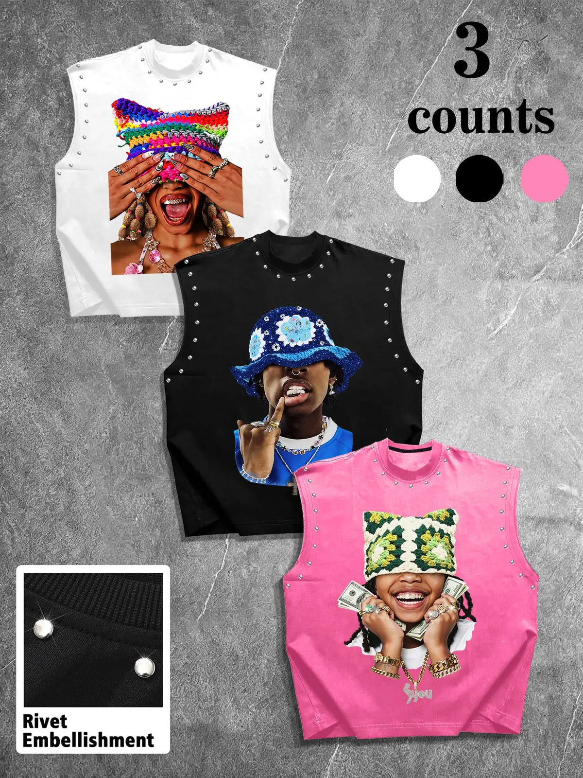 Summer Unisex Casual Vest Set, Asymmetrical Graphic Design, Sleeveless Top, Multiple Colors Available, Perfect for Daily Wear