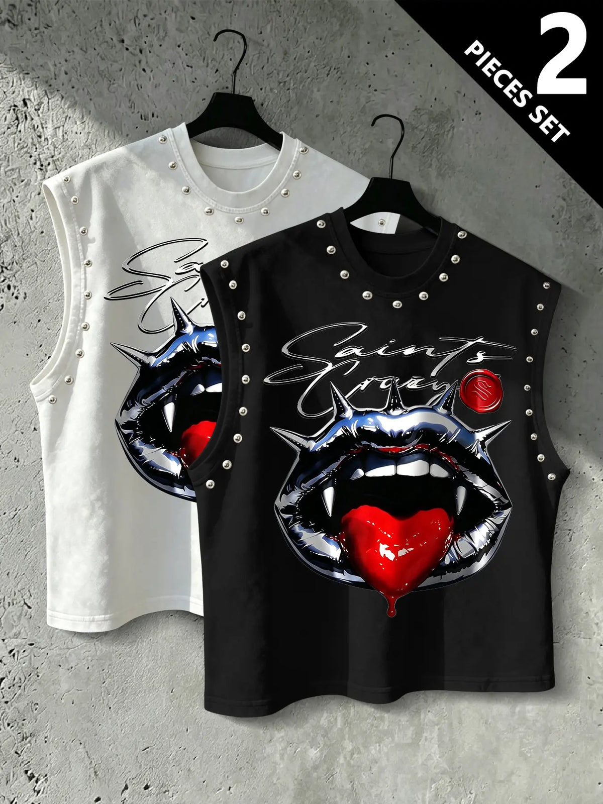 Men's Punk Style Vest, Tribal Print, Metal Rivets, Breathable Knit Fabric, Streetwear Fashion, Comfortable and Durable, Fitted Sleeveless, Graphic Sleeveless Vest, Streetwear Tank Vest, Breathable Sleeveless Design, Knitted Vest