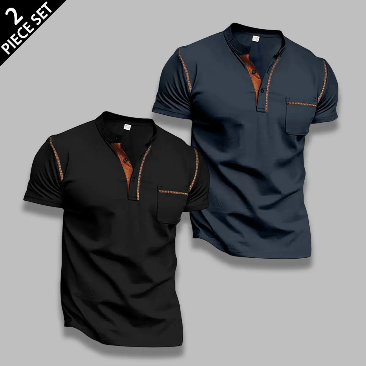 Men's 4-Pack Slim Fit Shortsleeve Henley T-Shirts, Classic Stylish Menswear Tops with Chest Pocket, Contrast Stitch, Breathable Fabric for Daily Wear