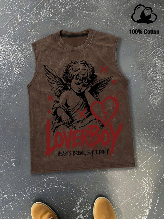 Men's Casual Vest, Vintage Filter, Angel Line Draft, Cracked Heart, Splattered Letters, Soft Cotton, Daily Use, Travel Essential