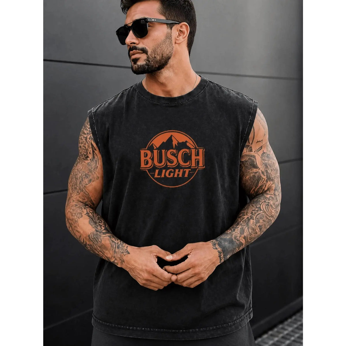 Men's Digital Print Vintage Washed Pull-On Vest - Menswear Tops, Loose Fit, Casual Street Style, Essential Everyday Item, Multi-Size, All Seasons